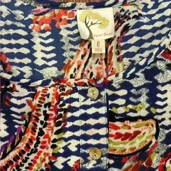 Anthropologie Fig and Flower Women's Tunic Blouse Size L Paisley Boho Knee Long - Picture 4 of 7